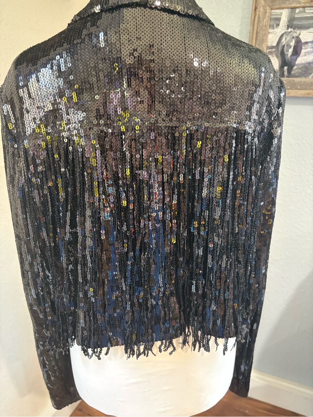 Ariat High Roller black sequin fringe cropped jacket sz Large western bling - Picture 5 of 5